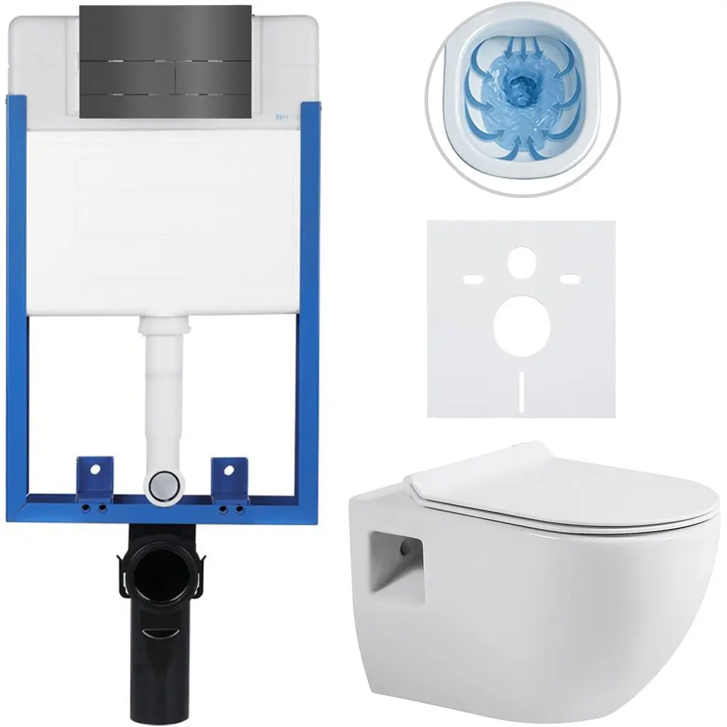 Kompletní WC set Profi/Dure - bílá lesklá - WC tlačítko Line/Tmavě šedá - pro zazdění - 51x35 cm