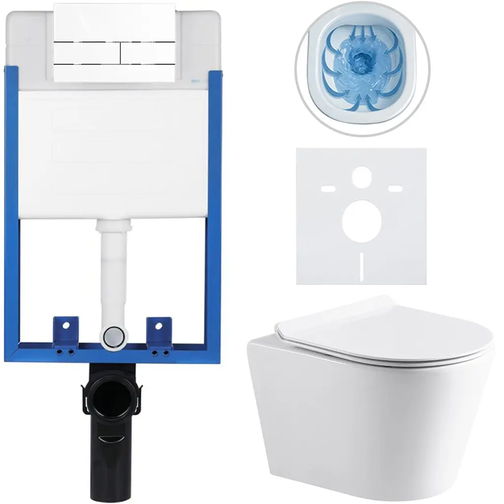 Kompletní WC set Profi/Carlito - bílá lesklá - WC tlačítko Line/Bílá - pro zazdění - 48,5x36,5 cm