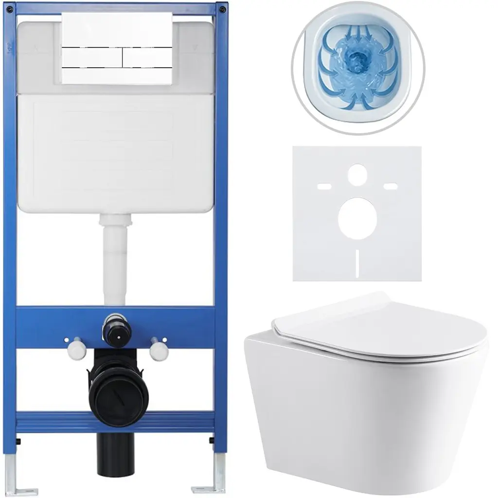 CERANO Kompletní WC set Profi/Carlito bílá lesklá WC tlačítko Line/Bílá předstěnová instalace 48,5x36,5 CER-8050BD84305