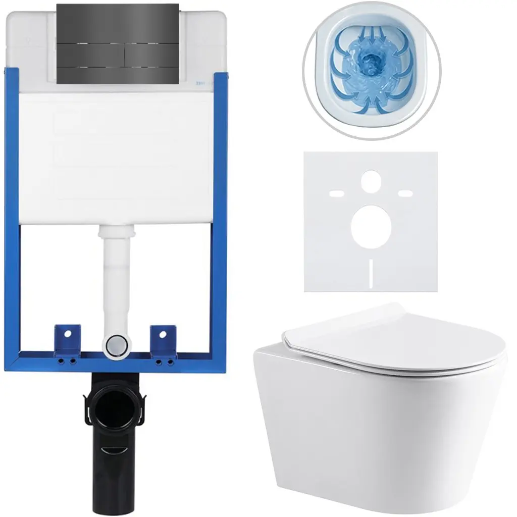 Kompletní WC set Profi/Carlito - bílá lesklá - WC tlačítko Line/Tmavě šedá - pro zazdění - 48,5x36,5 cm