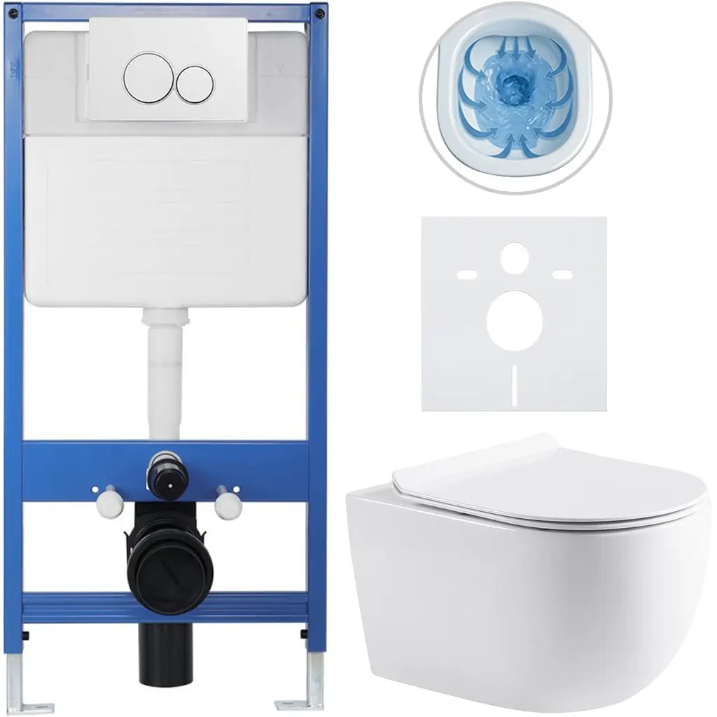 Kompletní WC set Profi/Felci - bílá lesklá - WC tlačítko Duo/Bílá - předstěnová instalace - 52,5x36 cm