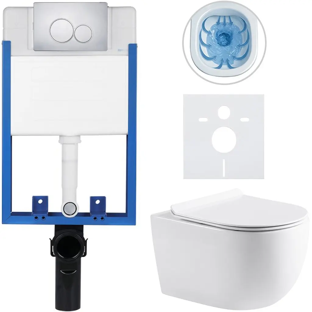 Kompletní WC set Profi/Felci - bílá lesklá - WC tlačítko Duo/Chrom - pro zazdění - 52,5x36 cm