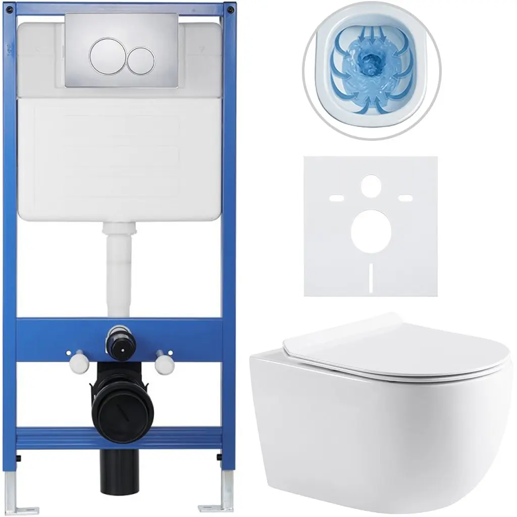 CERANO Kompletní WC set Profi/Felci bílá lesklá WC tlačítko Duo/Chrom předstěnová instalace 52,5x36  CER-8050BD84319