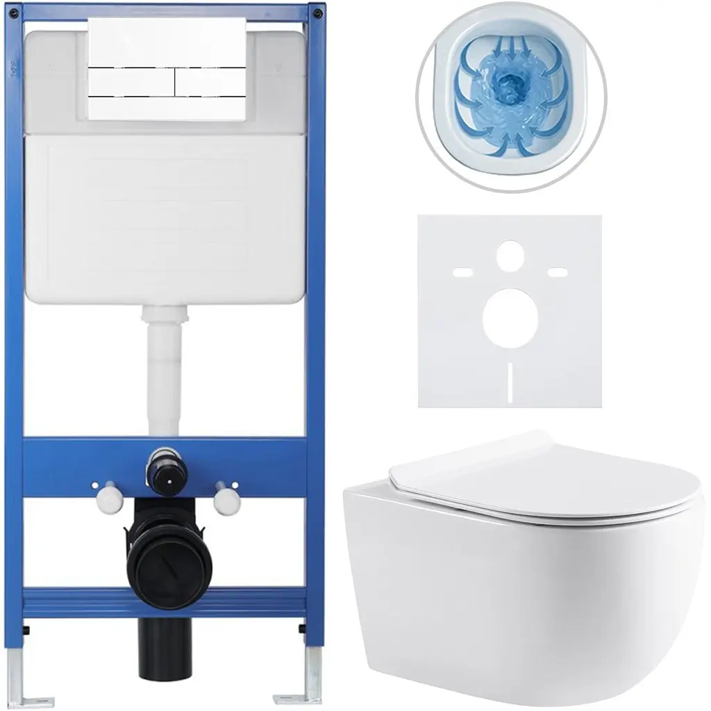 Kompletní WC set Profi/Felci - bílá lesklá - WC tlačítko Line/Bílá - předstěnová instalace - 52,5x36 cm