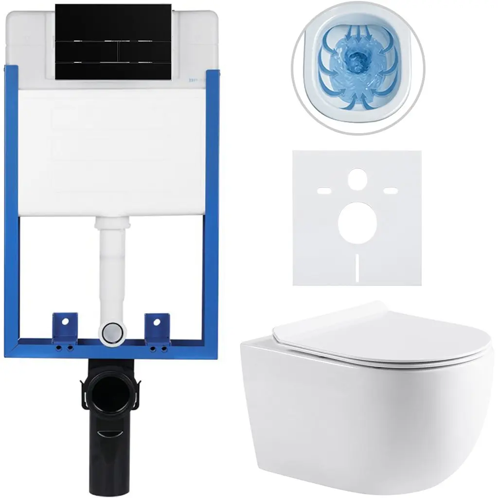 Kompletní WC set Profi/Felci - bílá lesklá - WC tlačítko Line/Černá lesklá - pro zazdění - 52,5x36 cm