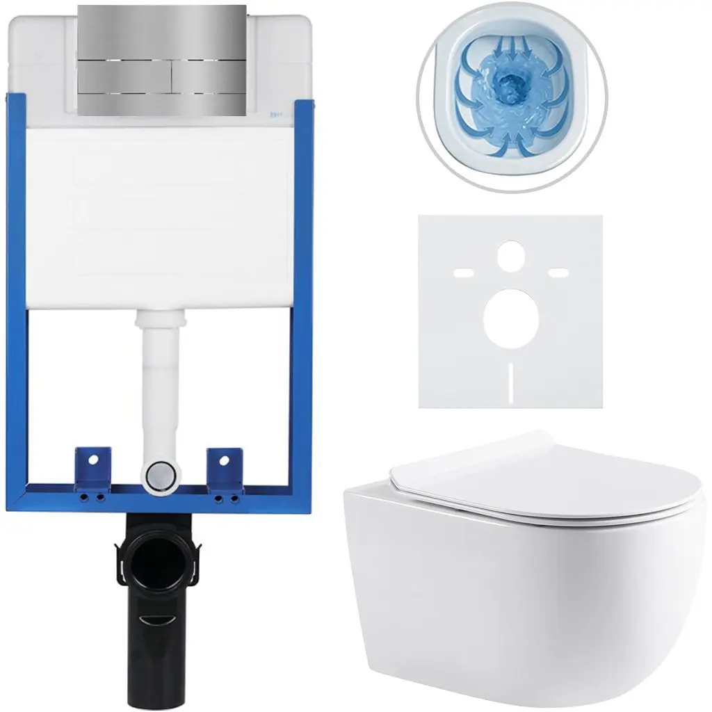 CERANO Kompletní WC set Profi/Felci bílá lesklá WC tlačítko Line/Tmavě šedá pro zazdění 52,5x36  CER-8050BD84326
