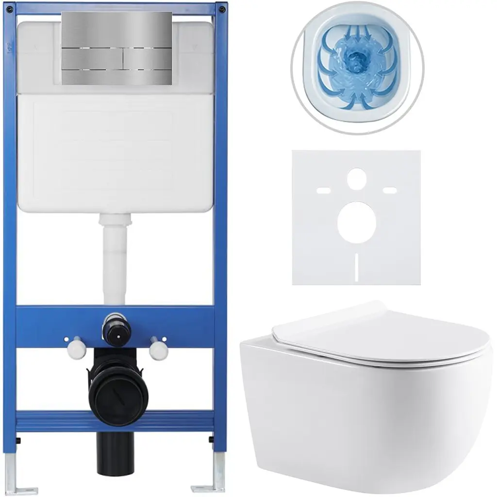 Kompletní WC set Profi/Felci - bílá lesklá - WC tlačítko Line/Nerez - předstěnová instalace - 52,5x36 cm