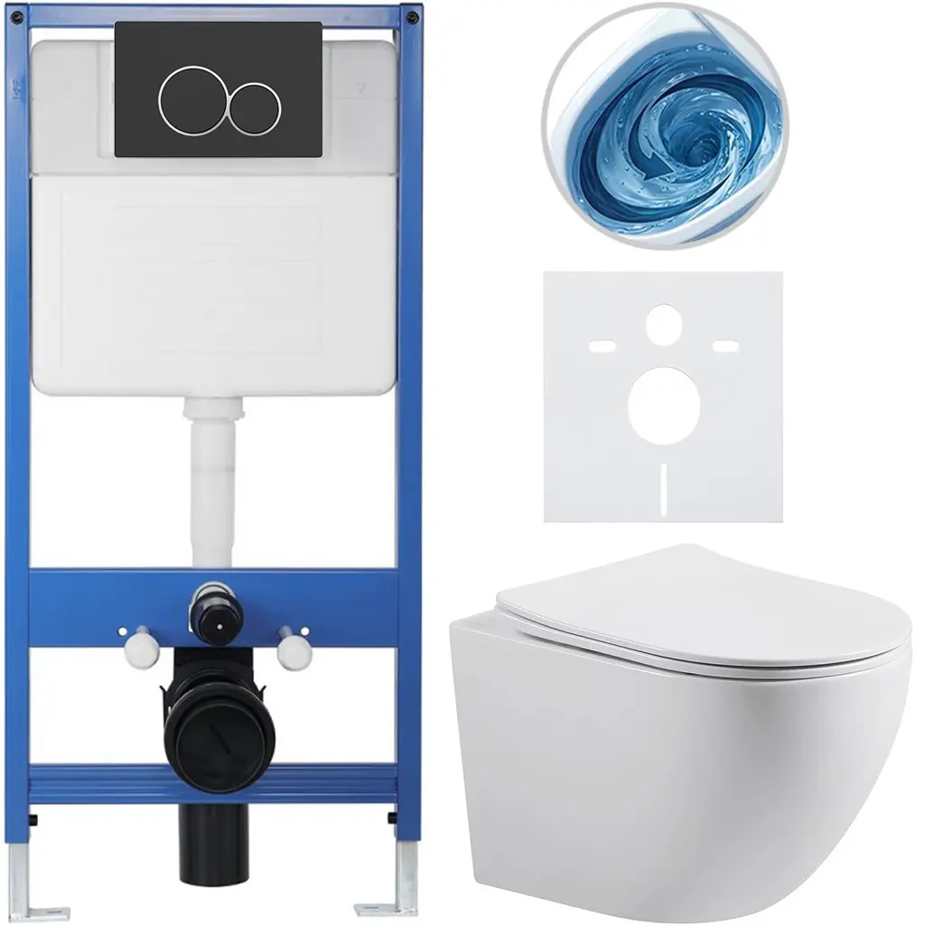CERANO Kompletní WC set Profi/Cesso bílá lesklá WC tlačítko Duo/Černá matná předstěnová instalace 49x36  CER-8050BD84335