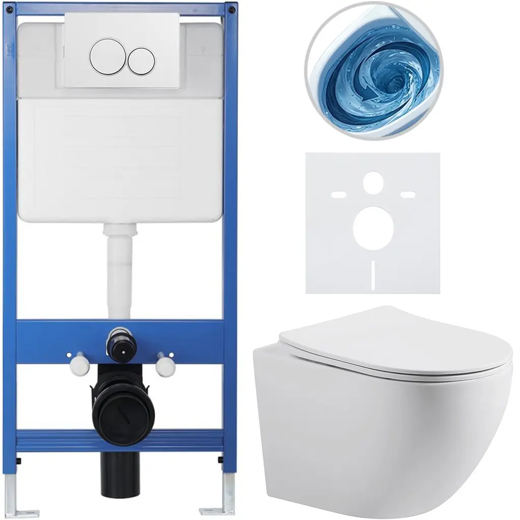 CERANO Kompletní WC set Profi/Cesso bílá matná WC tlačítko Duo/Bílá předstěnová instalace 49x36  CER-8050BD84341