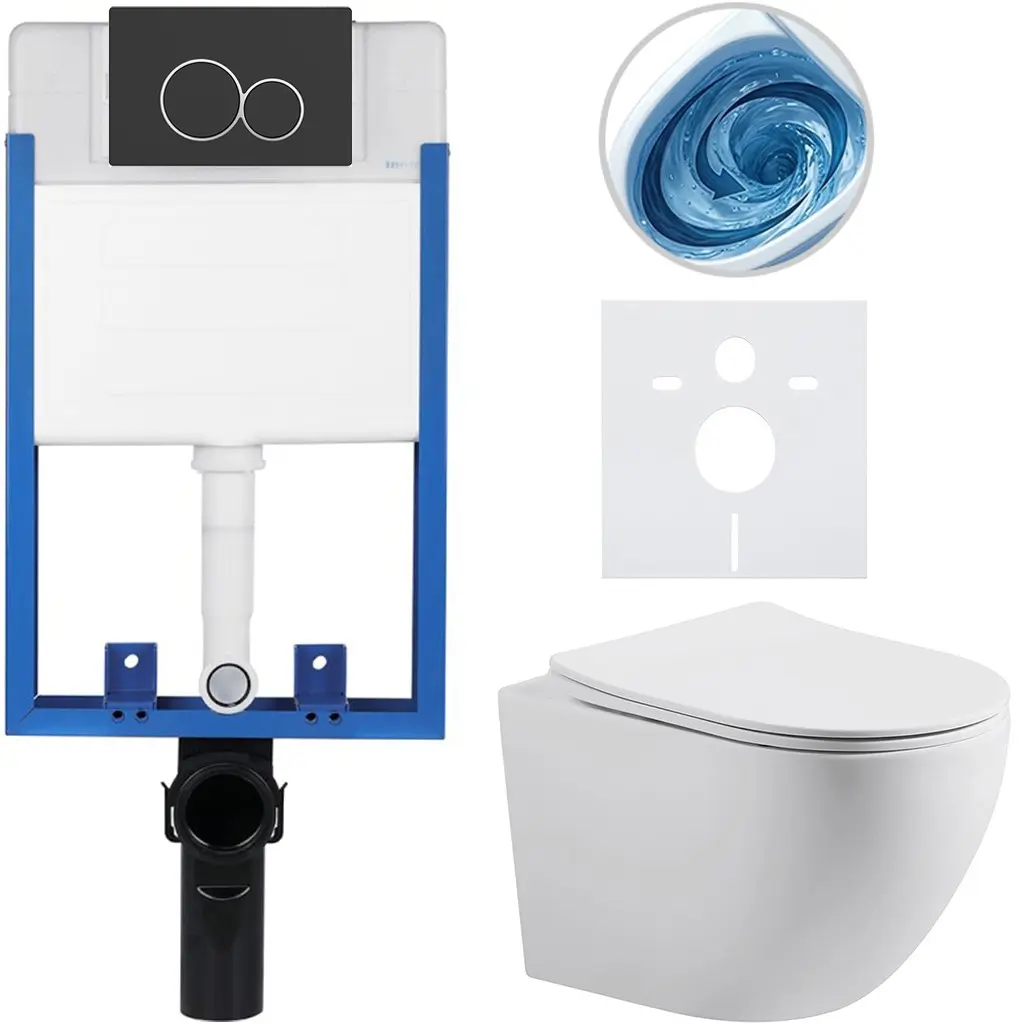 CERANO Kompletní WC set Profi/Cesso bílá matná WC tlačítko Duo/Černá matná pro zazdění 49x36  CER-8050BD84342