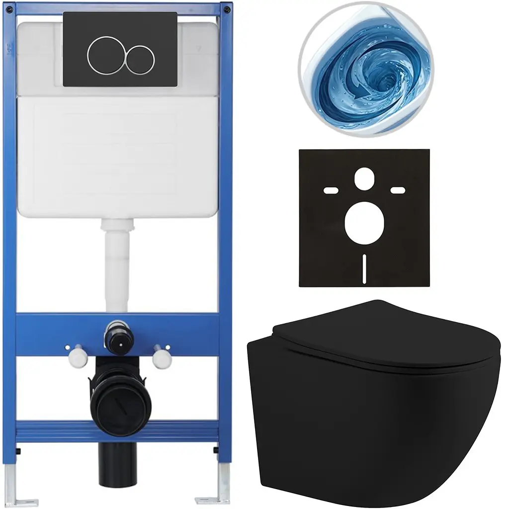 CERANO Kompletní WC set Profi/Cesso černá matná WC tlačítko Duo/Černá matná předstěnová instalace 49x36  CER-8050BD84351