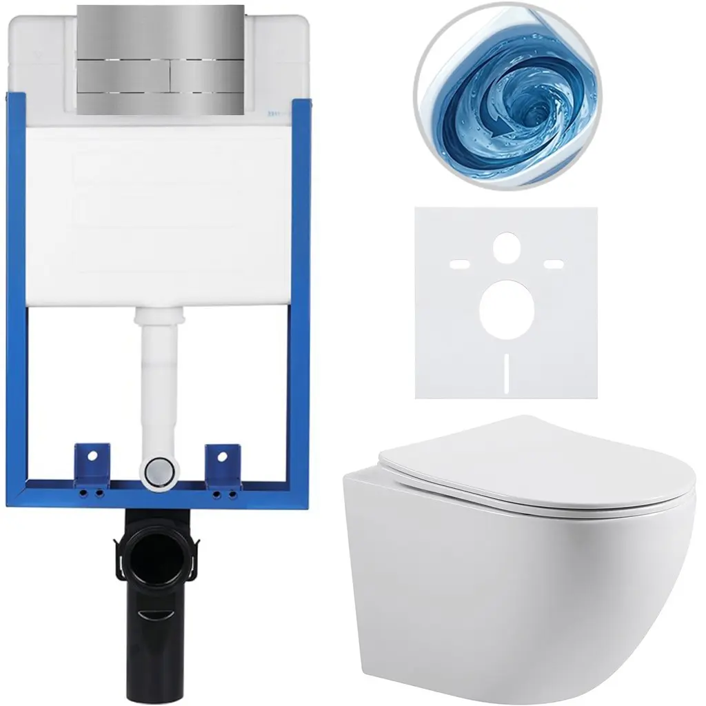 Kompletní WC set Profi/Cesso - bílá lesklá - WC tlačítko Line/Nerez - pro zazdění - 49x36 cm - 8050BD84360