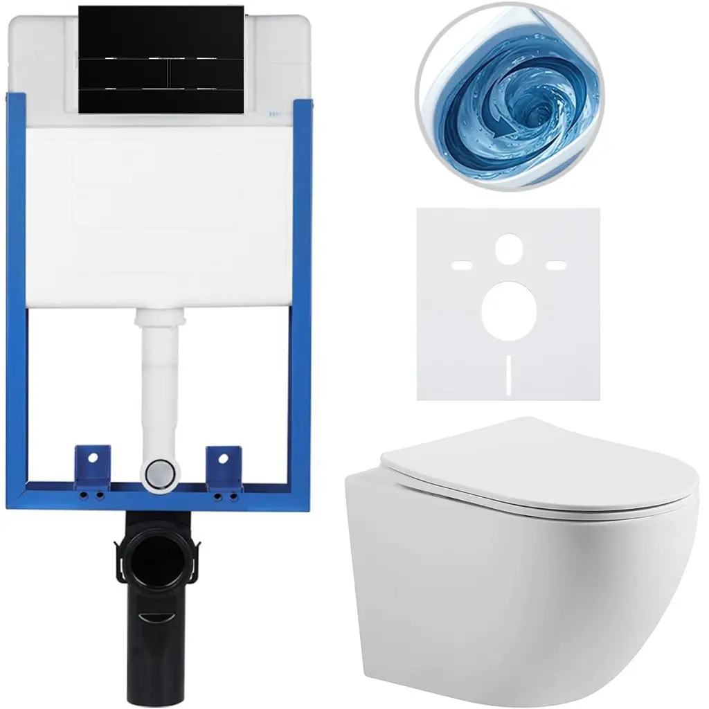 CERANO Kompletní WC set Profi/Cesso bílá matná WC tlačítko Line/Černá lesklá pro zazdění 49x36  CER-8050BD84368