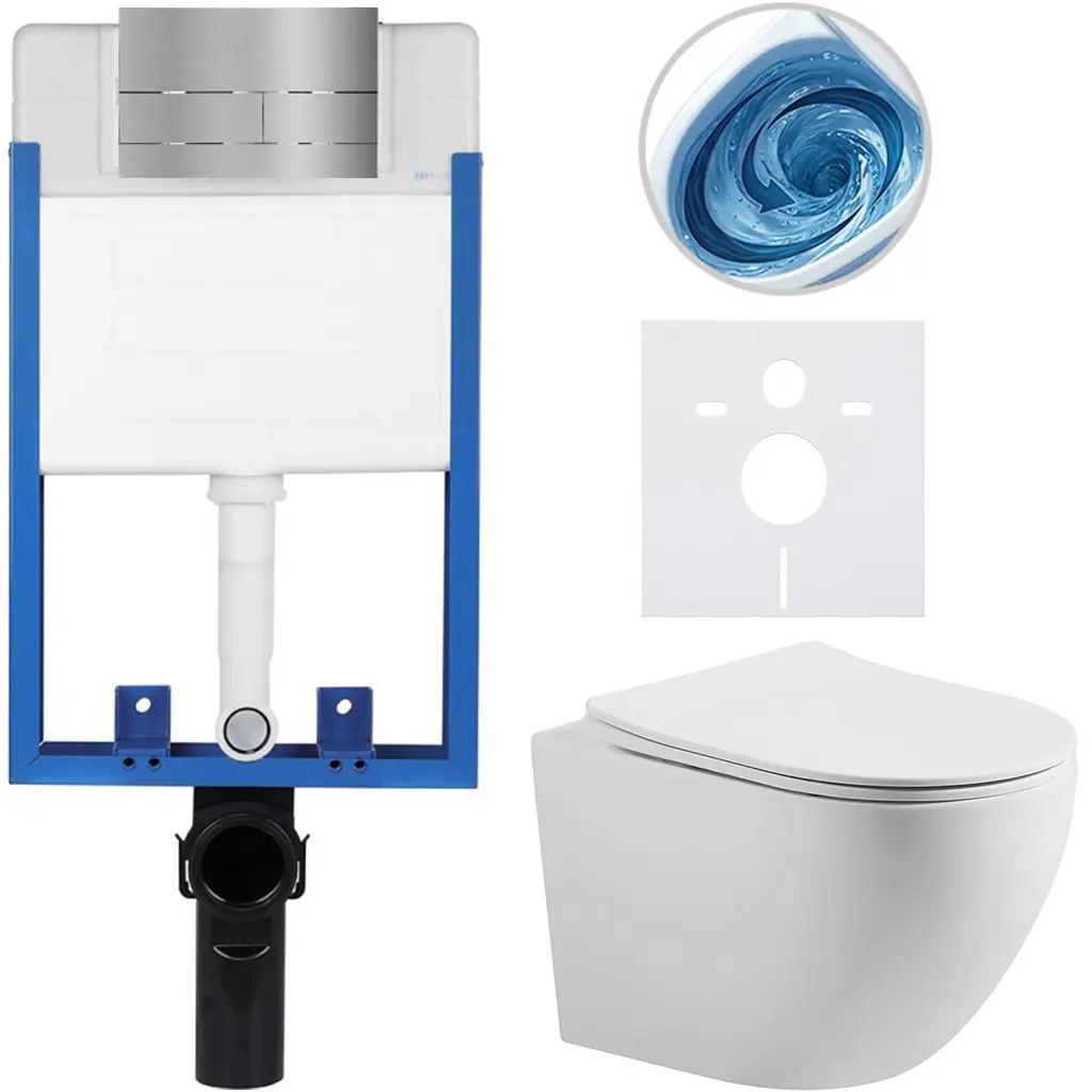 CERANO Kompletní WC set Profi/Cesso bílá matná WC tlačítko Line/Nerez pro zazdění 49x36 CER-8050BD84370