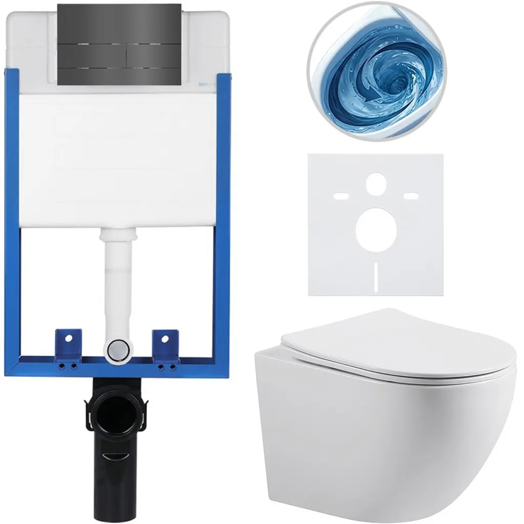 Kompletní WC set Profi/Cesso - bílá matná - WC tlačítko Line - tmavě šedá - pro zazdění - 49x36 cm