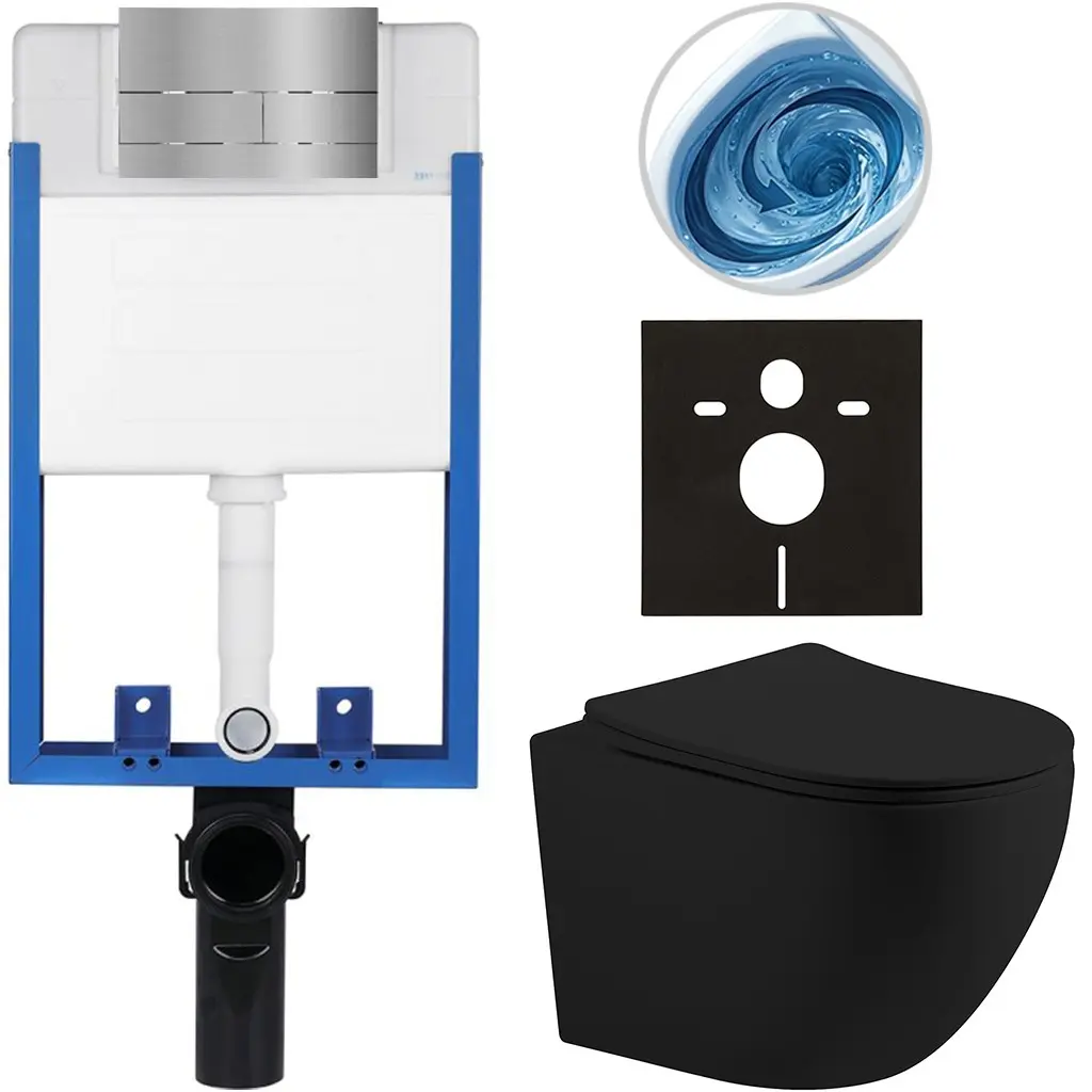 CERANO Kompletní WC set Profi/Cesso černá matná WC tlačítko Line/Nerez pro zazdění 49x36 CER-8050BD84380