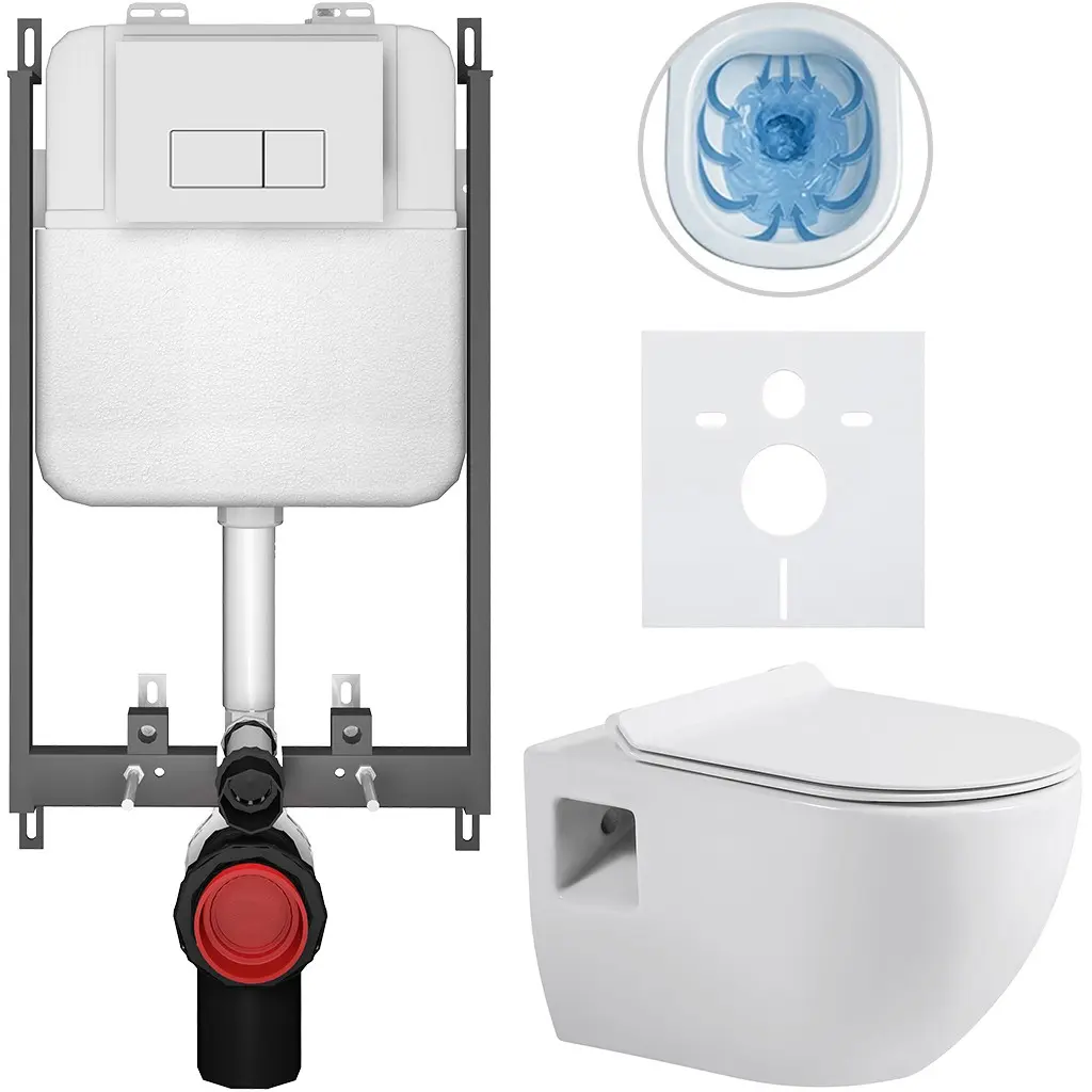 CERANO Kompletní WC set Basic/Dure bílá lesklá WC tlačítko Modulo/Bílá pro zazdění 51x35  CER-8050BD85900