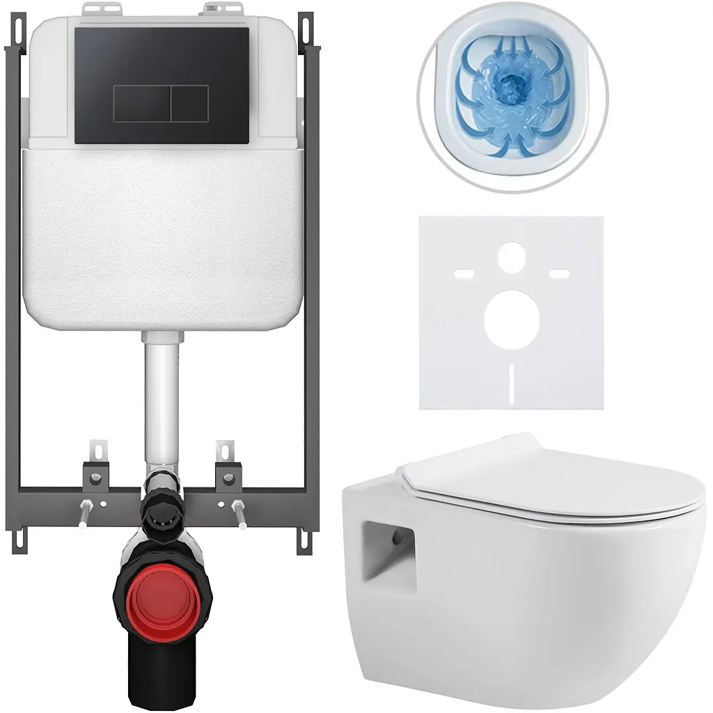 CERANO Kompletní WC set Basic/Dure bílá lesklá WC tlačítko Modulo/Černá pro zazdění 51x35  CER-8050BD85903