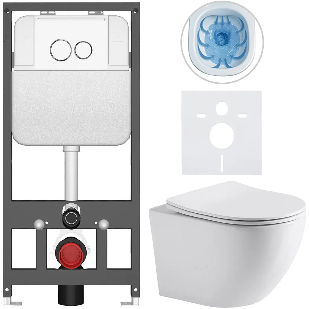 Kompletní WC set Basic/Cesso - bílá lesklá - WC tlačítko Dualo/Bílá - závěsné - předstěnová instalace - 49x36 cm - 8050BD85928