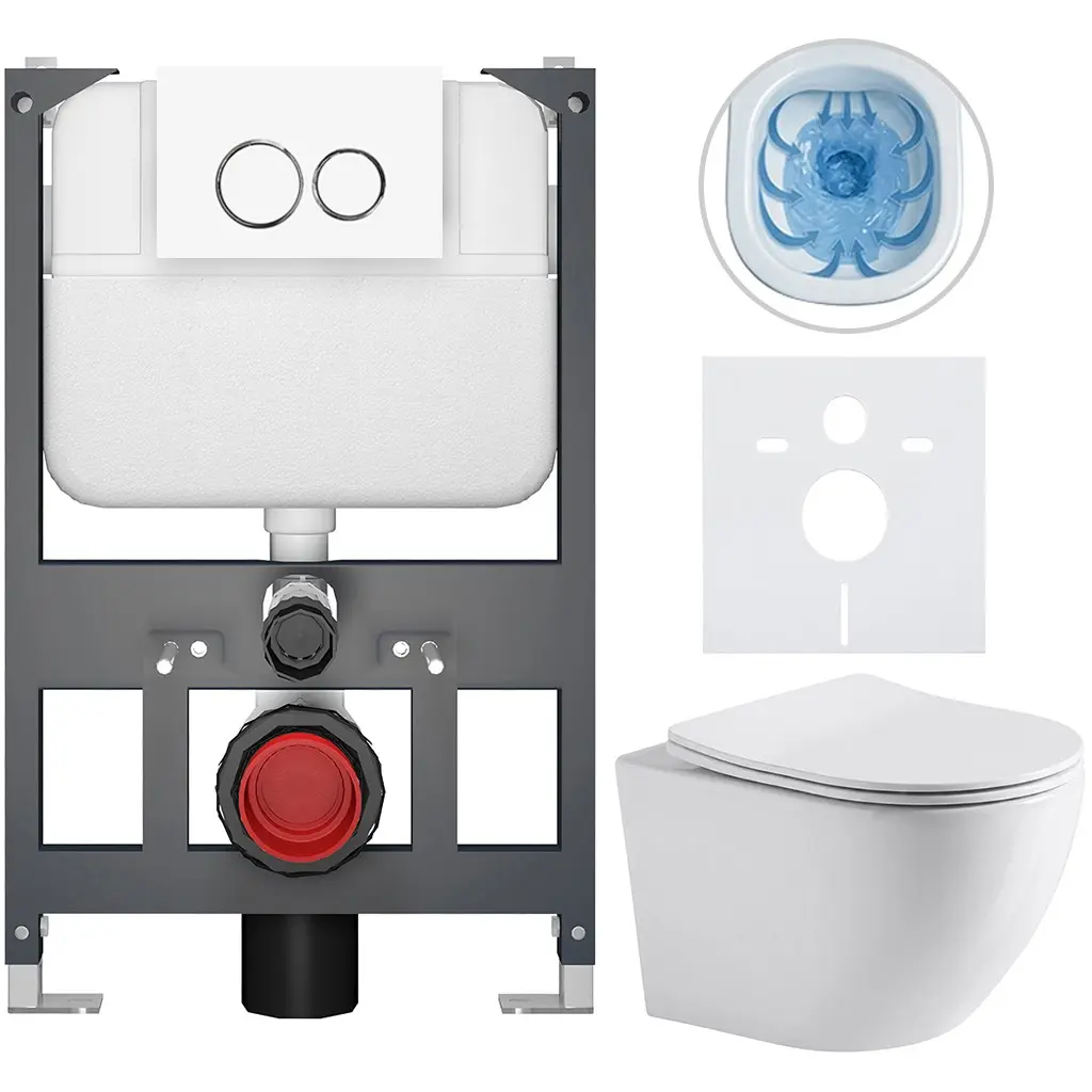 CERANO Kompletní WC set Basic/Cesso bílá lesklá WC tlačítko Dualo/Bílá závěsné nízký modul předstěnová instalace 49x36 CER-8050BD85929