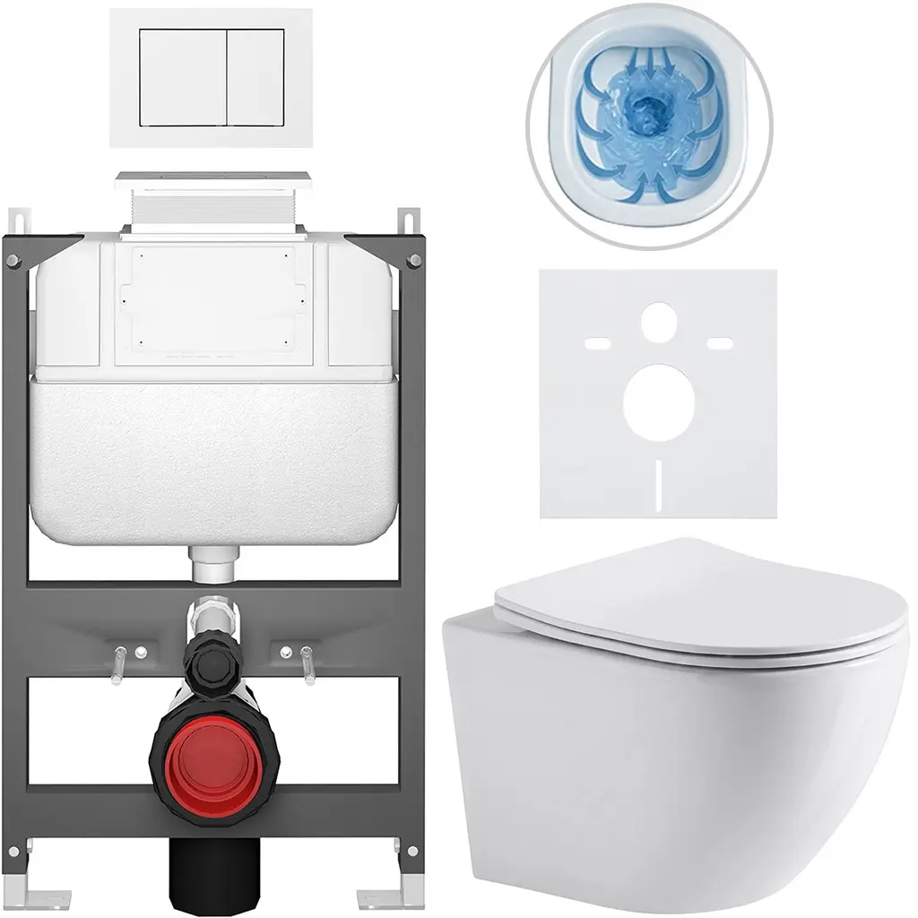 CERANO Kompletní WC set Basic/Cesso bílá lesklá WC tlačítko Maxio/Bílá ovládání shora předstěnová instalace 49x36  CER-8050BD85940