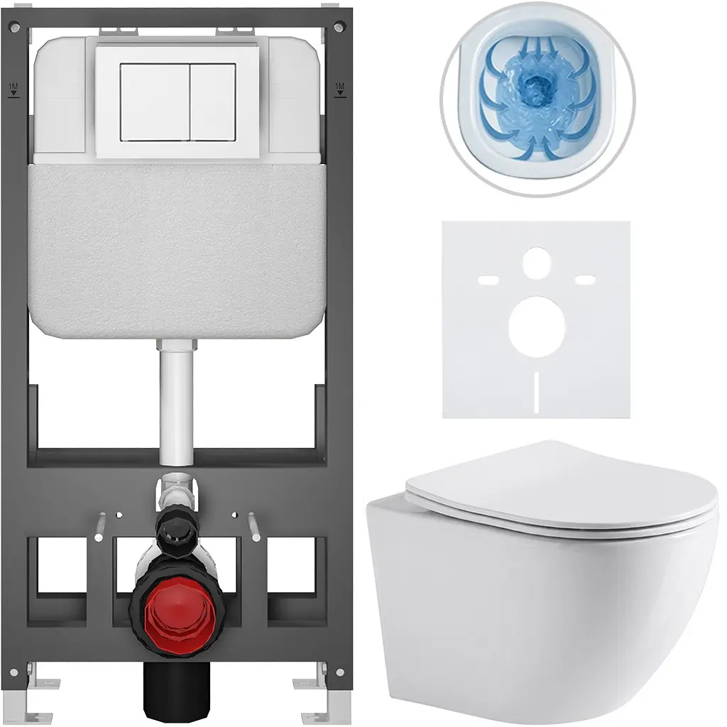 Kompletní WC set Basic/Cesso - bílá lesklá - WC tlačítko Maxio/Bílá - volně stojící - předstěnová instalace - 49x36 cm - 8050BD85942