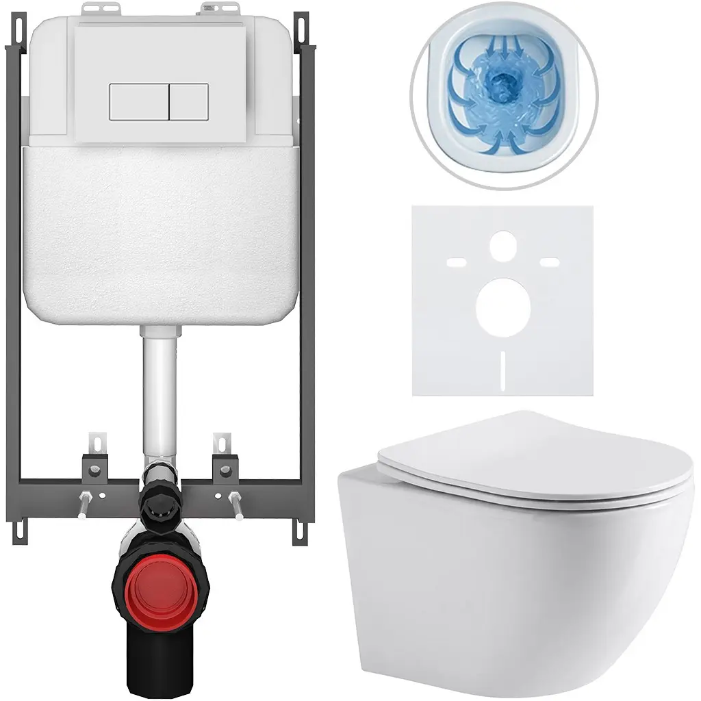 Kompletní WC set Basic/Cesso - bílá lesklá - WC tlačítko Modulo/Bílá - pro zazdění - 49x36 cm - 8050BD85956