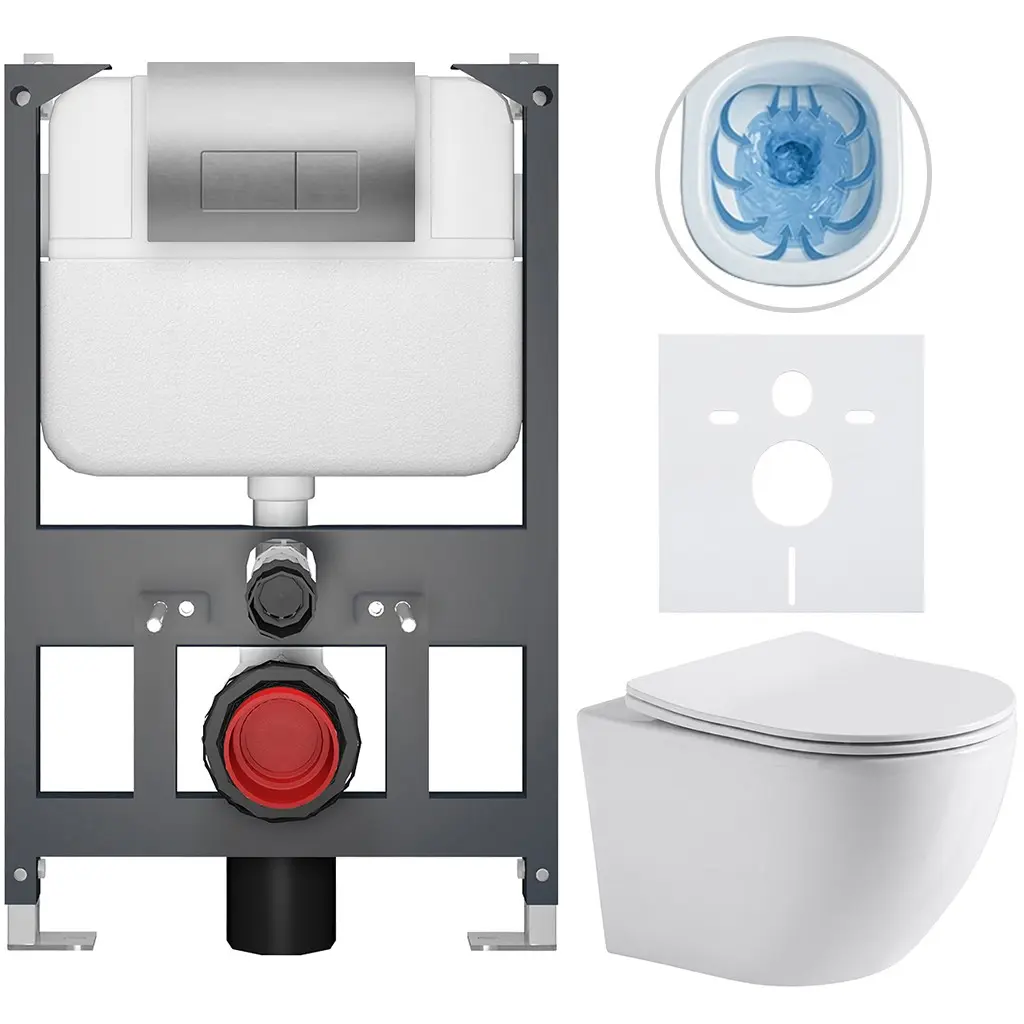 CERANO Kompletní WC set Basic/Cesso bílá lesklá WC tlačítko Modulo/Stříbrná závěsné nízký modul předstěnová instalace 49x36 CER-8050BD85969