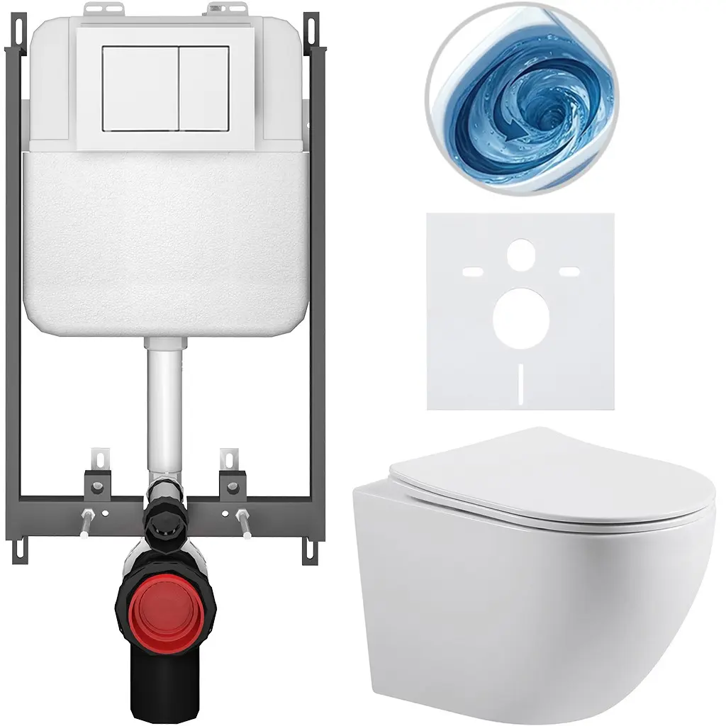 Kompletní WC set Basic/Cesso - bílá lesklá - WC tlačítko Maxio/Bílá - pro zazdění - 49x36 cm - 8050BD85986