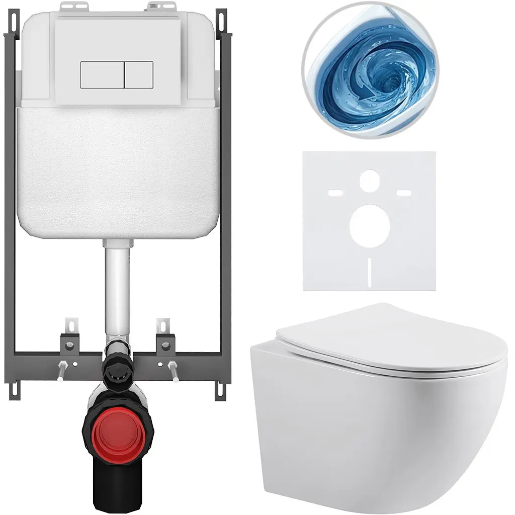 CERANO Kompletní WC set Basic/Cesso bílá lesklá WC tlačítko Modulo/Bílá pro zazdění 49x36  CER-8050BD86001