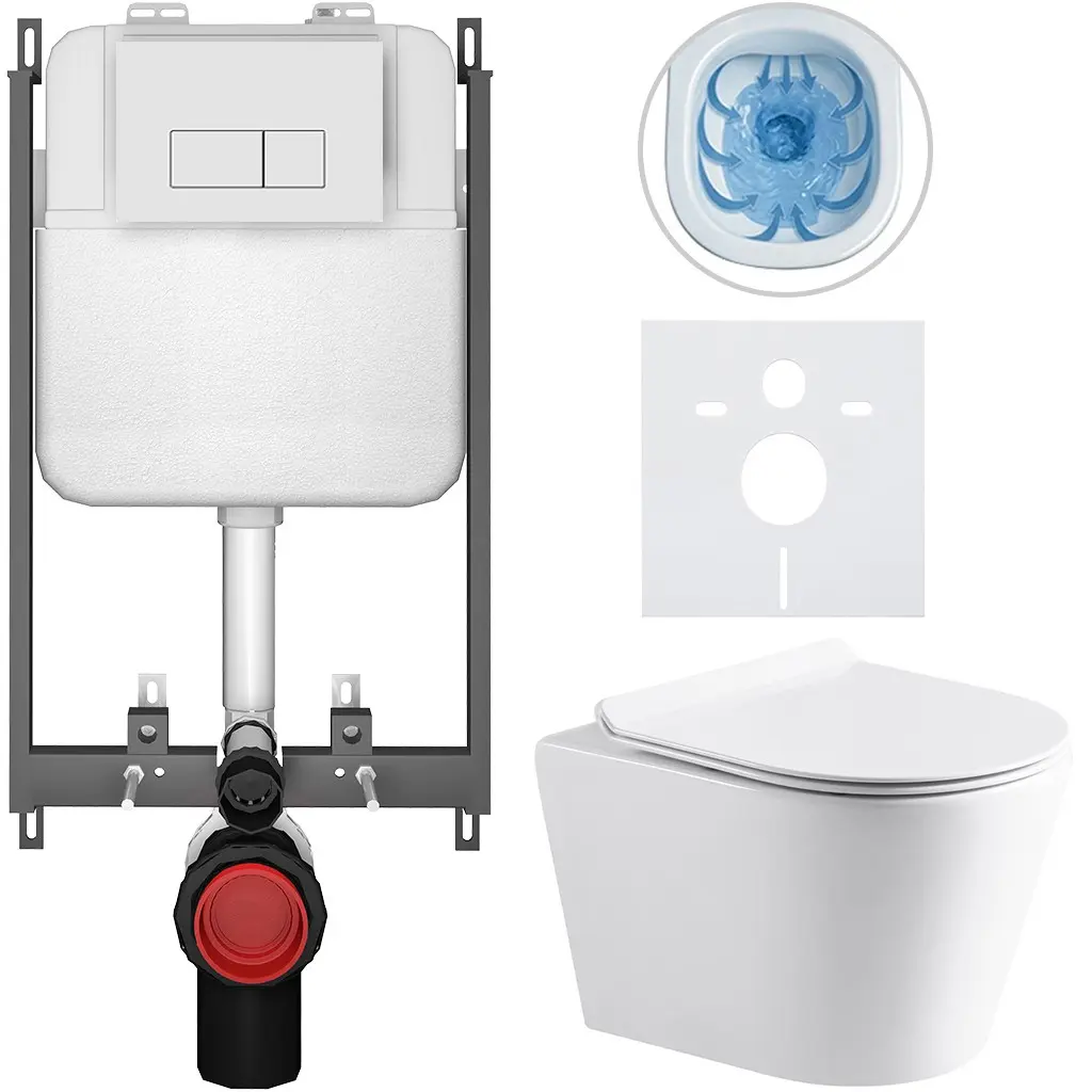 CERANO Kompletní WC set Basic/Carlito bílá lesklá WC tlačítko Modulo/Bílá pro zazdění 48,5x36,5  CER-8050BD86046