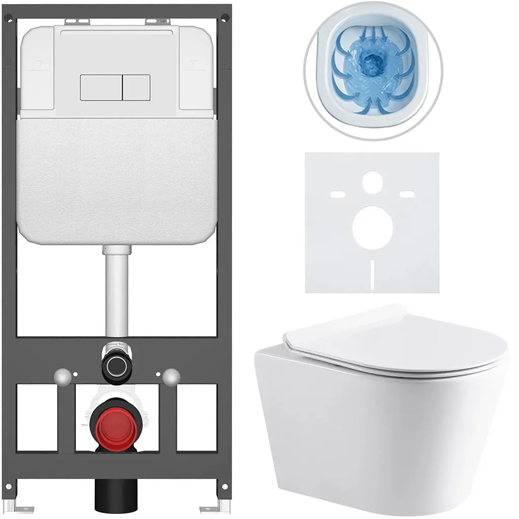 Kompletní WC set Basic/Carlito - bílá lesklá - WC tlačítko Modulo/Bílá - závěsné - předstěnová instalace - 48,5x36,5 cm