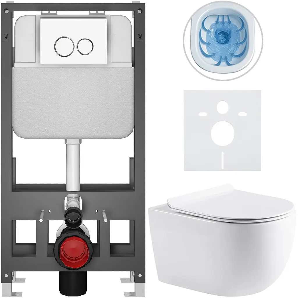 Kompletní WC set Basic/Felci - bílá lesklá - WC tlačítko Dualo/Bílá - volně stojící - předstěnová instalace - 53x37 cm