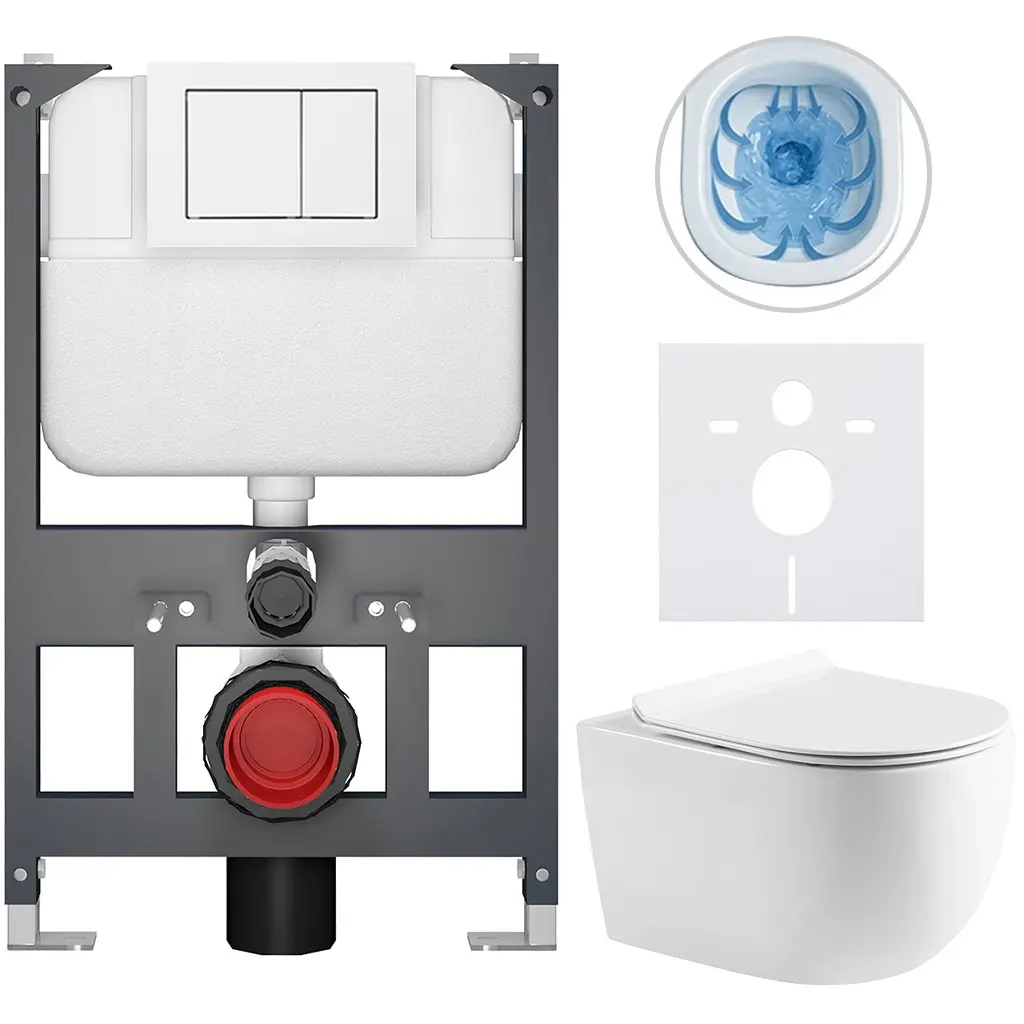 Kompletní WC set Basic/Felci - bílá lesklá - WC tlačítko Maxio/Bílá - závěsné - nízký modul - předstěnová instalace - 53x37 cm