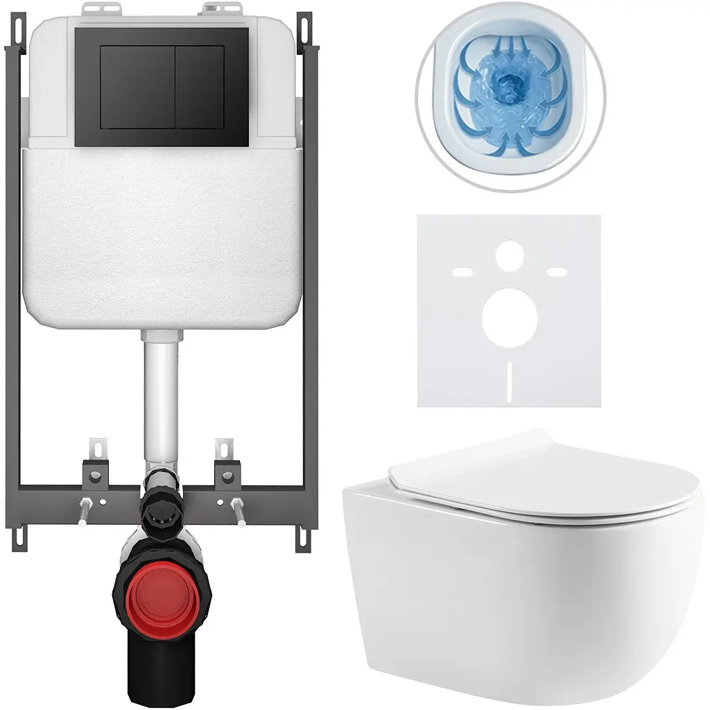 Kompletní WC set Basic/Felci - bílá lesklá - WC tlačítko Maxio/Černá - pro zazdění - 53x37 cm