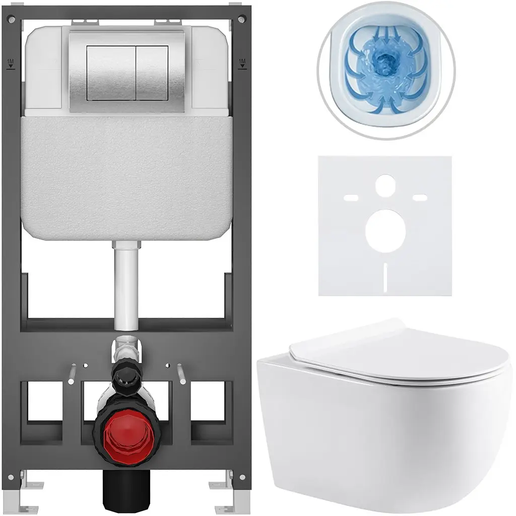 Kompletní WC set Basic/Felci - bílá lesklá - WC tlačítko Maxio/Stříbrná - volně stojící - předstěnová instalace - 53x37 cm