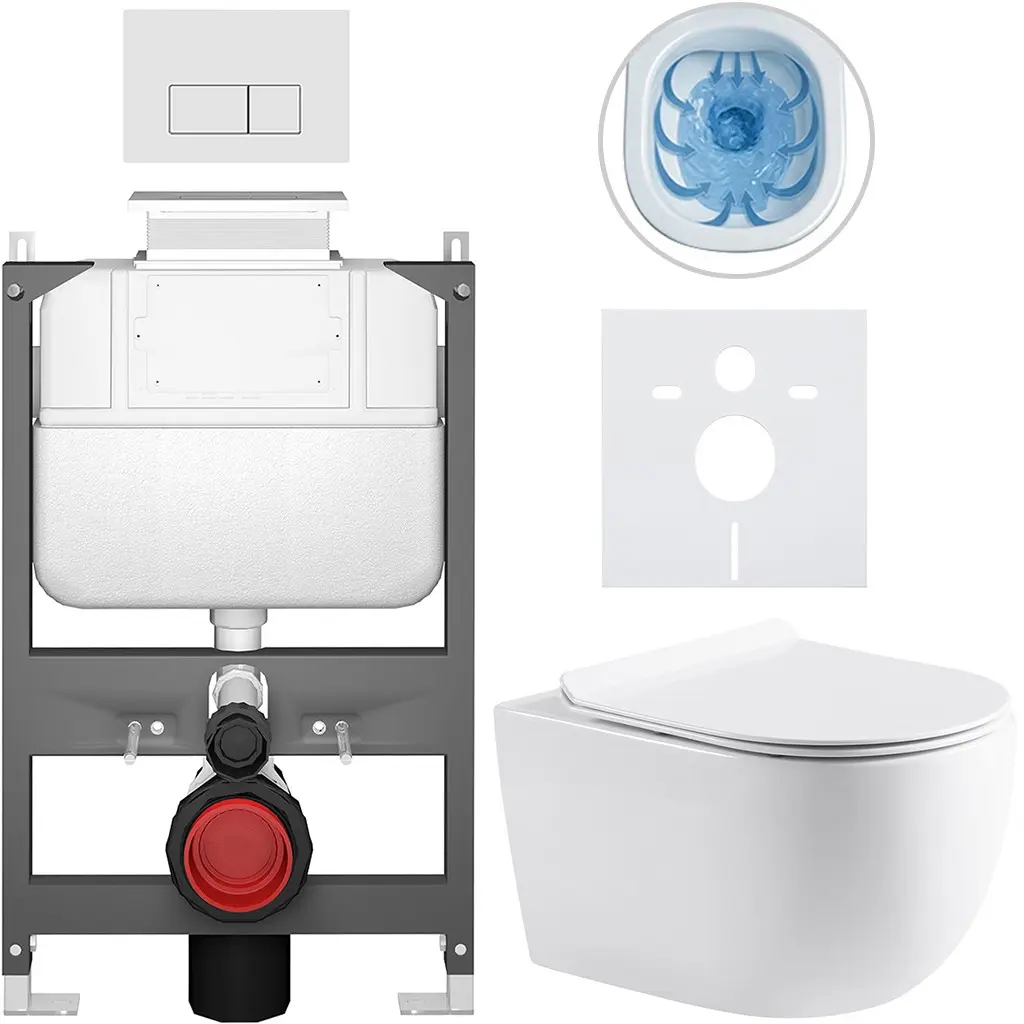Kompletní WC set Basic/Felci - bílá lesklá - WC tlačítko Modulo/Bílá - ovládání shora - předstěnová instalace - 53x37 cm