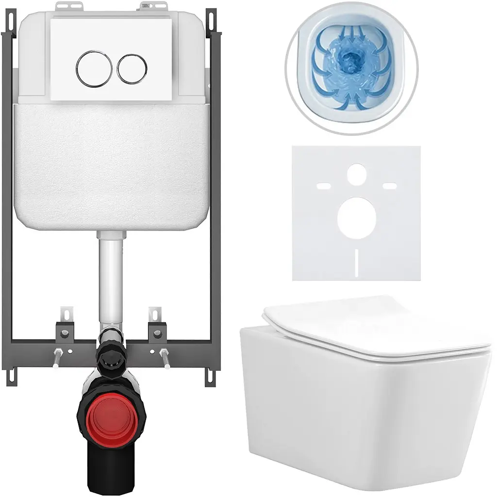 CERANO Kompletní WC set Basic/Forte bílá lesklá WC tlačítko Dualo/Bílá pro zazdění 51x36  CER-8050BD86106
