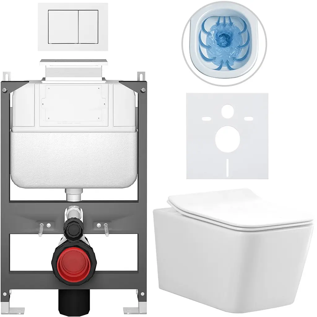 Kompletní WC set Basic/Forte - bílá lesklá - WC tlačítko Maxio/Bílá - ovládání shora - předstěnová instalace - 51x36 cm