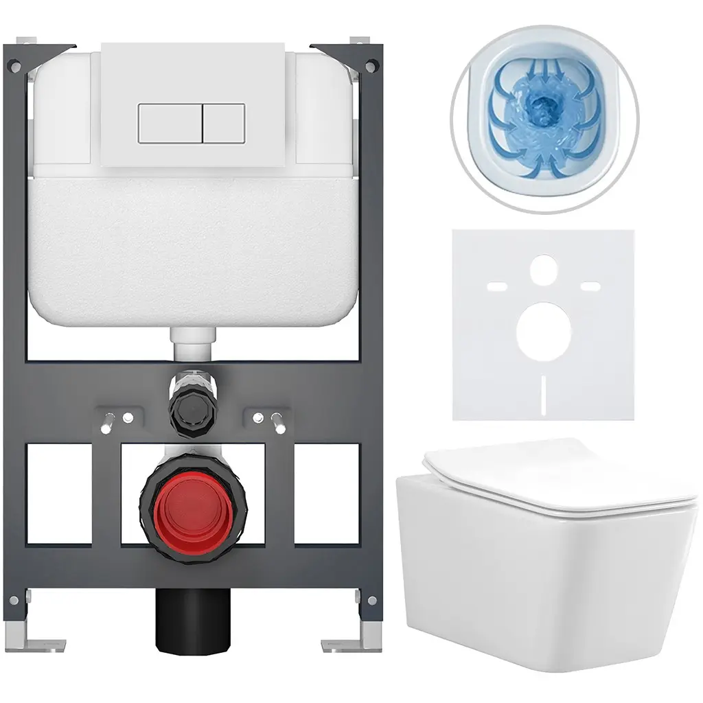 Kompletní WC set Basic/Forte - bílá lesklá - WC tlačítko Modulo/Bílá - závěsné - nízký modul - předstěnová instalace - 51x36 cm