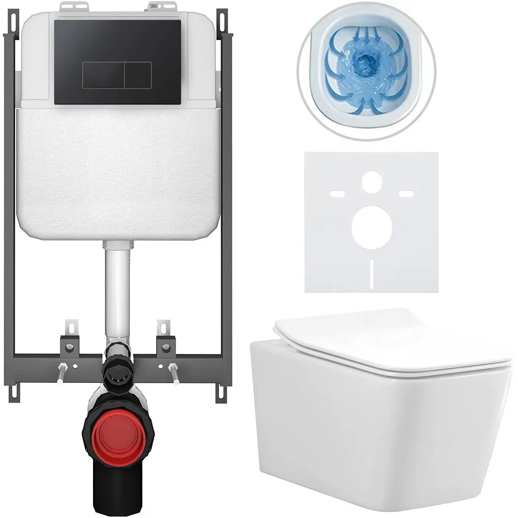 CERANO Kompletní WC set Basic/Forte bílá lesklá WC tlačítko Modulo/Černá pro zazdění 51x36 CER-8050BD86141