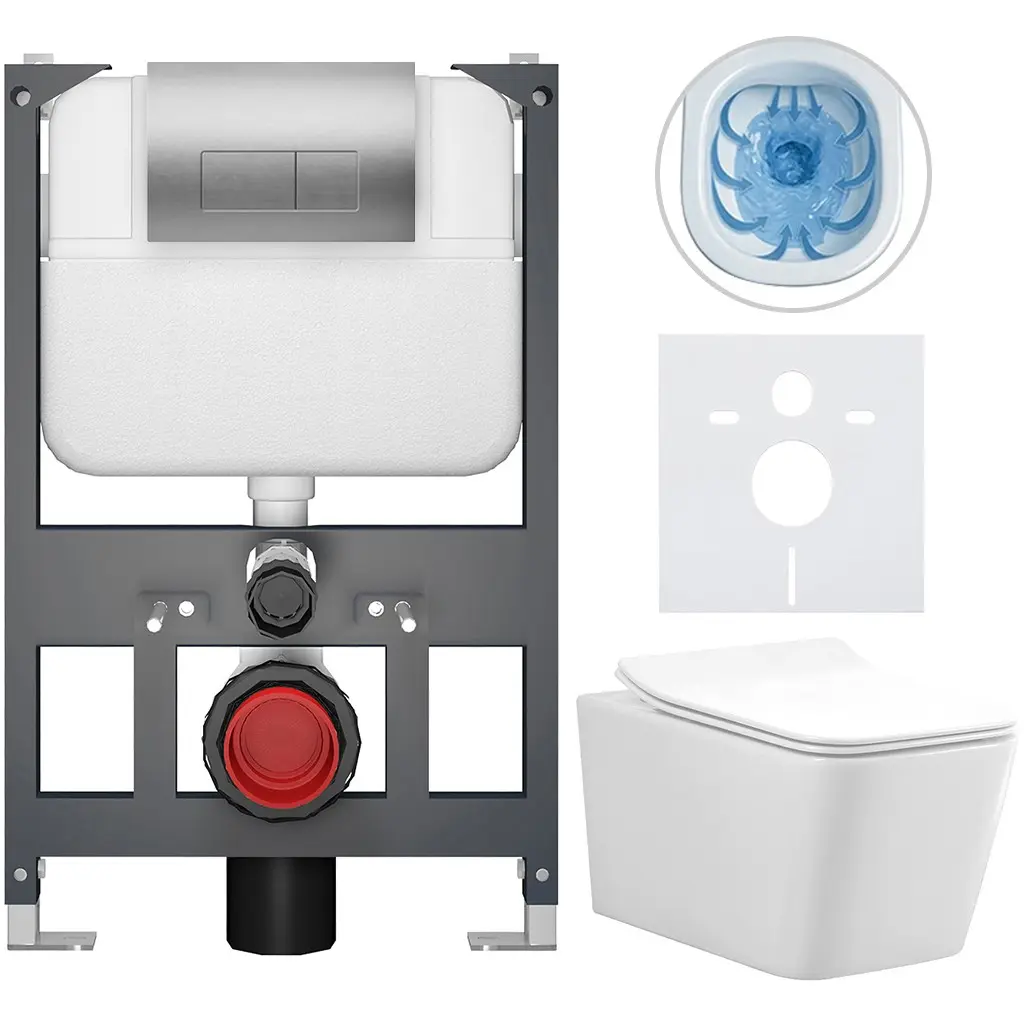 Kompletní WC set Basic/Forte - bílá lesklá - WC tlačítko Modulo/Stříbrná - závěsné - nízký modul - předstěnová instalace - 51x36 cm
