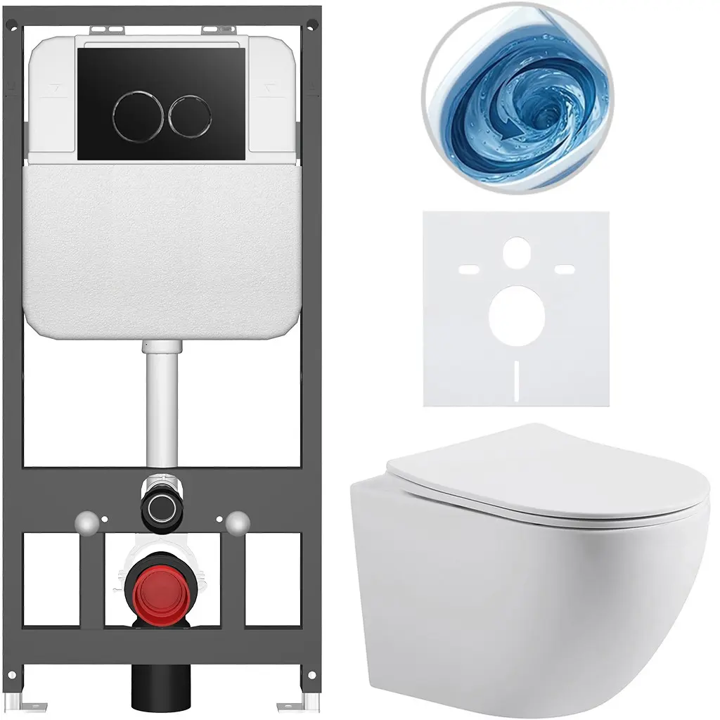 Kompletní WC set Basic/Cesso - bílá matná - WC tlačítko Dualo/Černá - závěsné - předstěnová instalace - 49x36 cm - 8050BD86158