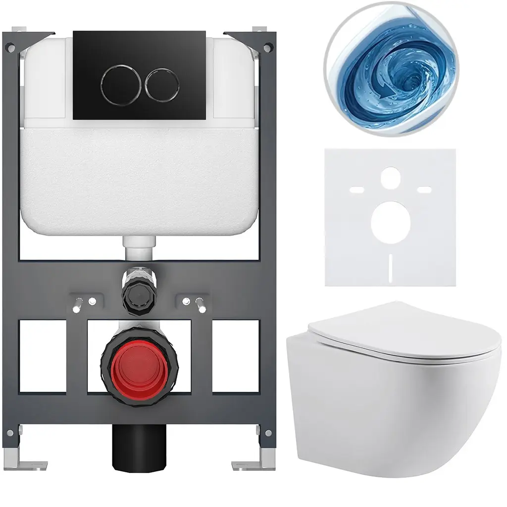 Kompletní WC set Basic/Cesso - bílá matná - WC tlačítko Dualo/Černá - závěsné - nízký modul - předstěnová instalace - 49x36 cm - 8050BD86159