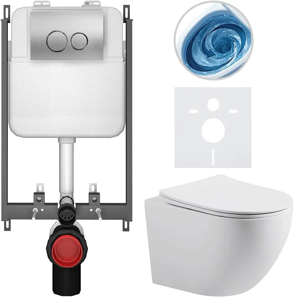 CERANO Kompletní WC set Basic/Cesso bílá matná WC tlačítko Dualo/Stříbrná pro zazdění 49x36  CER-8050BD86161