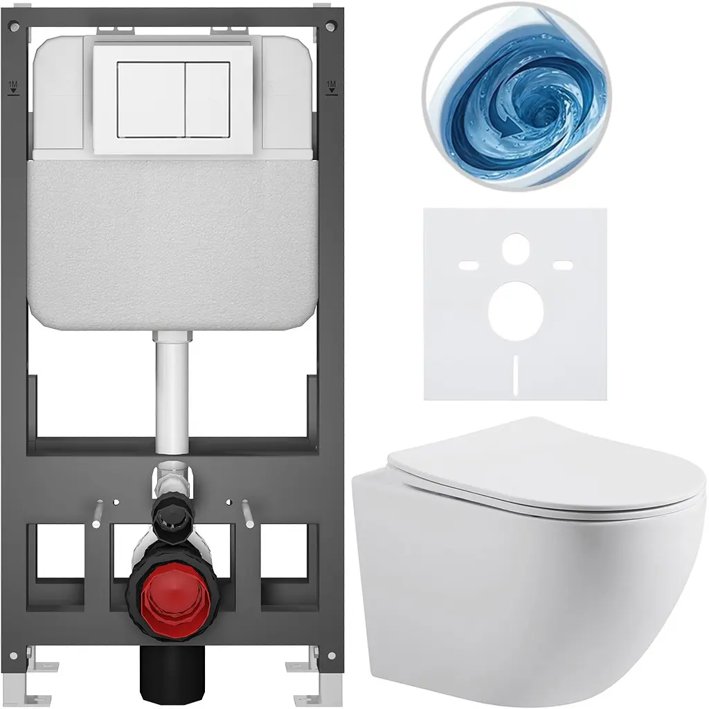 CERANO Kompletní WC set Basic/Cesso bílá matná WC tlačítko Maxio/Bílá volně stojící předstěnová instalace 49x36  CER-8050BD86167