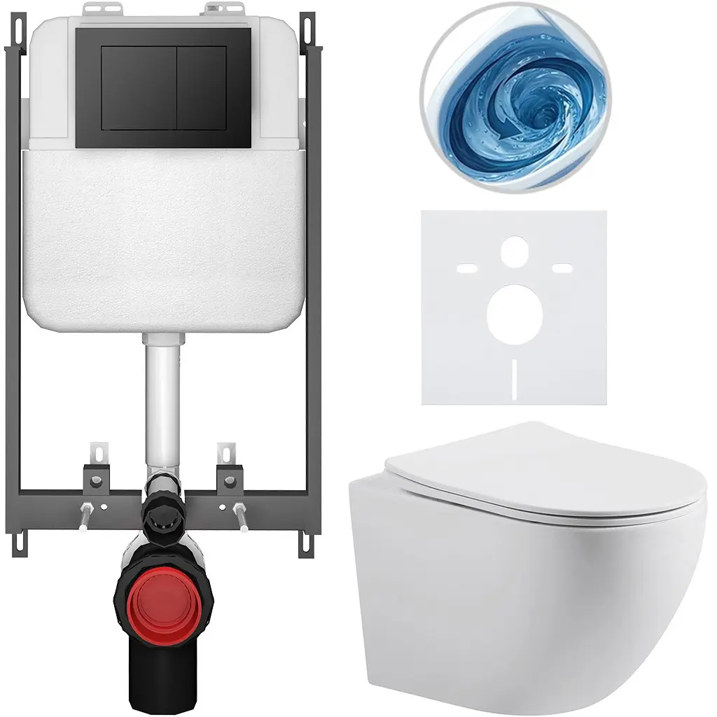 Kompletní WC set Basic/Cesso - bílá matná - WC tlačítko Maxio/Černá - pro zazdění - 49x36 cm - 8050BD86171