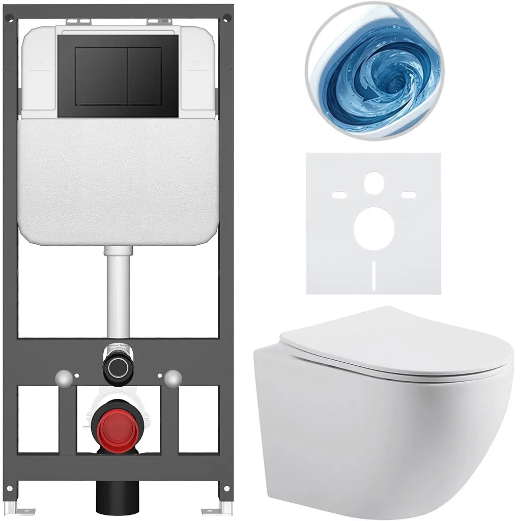 CERANO Kompletní WC set Basic/Cesso bílá matná WC tlačítko Maxio/Černá závěsné předstěnová instalace 49x36 CER-8050BD86173