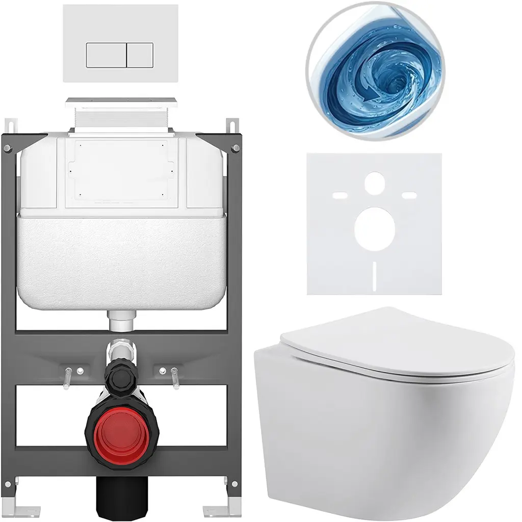 Kompletní WC set Basic/Cesso - bílá matná - WC tlačítko Modulo/Bílá - ovládání shora - předstěnová instalace - 49x36 cm - 8050BD86180