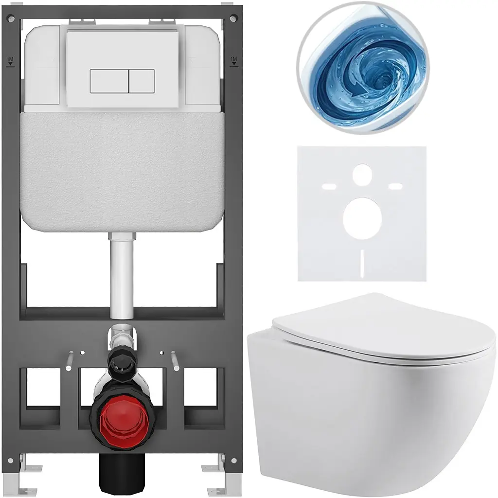 Kompletní WC set Basic/Cesso - bílá matná - WC tlačítko Modulo/Bílá - volně stojící - předstěnová instalace - 49x36 cm - 8050BD86182